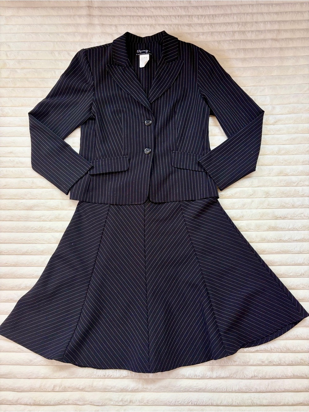Black White Pinstripe Skirt Suit Set |  Size 8 | Office Professional Career Wear